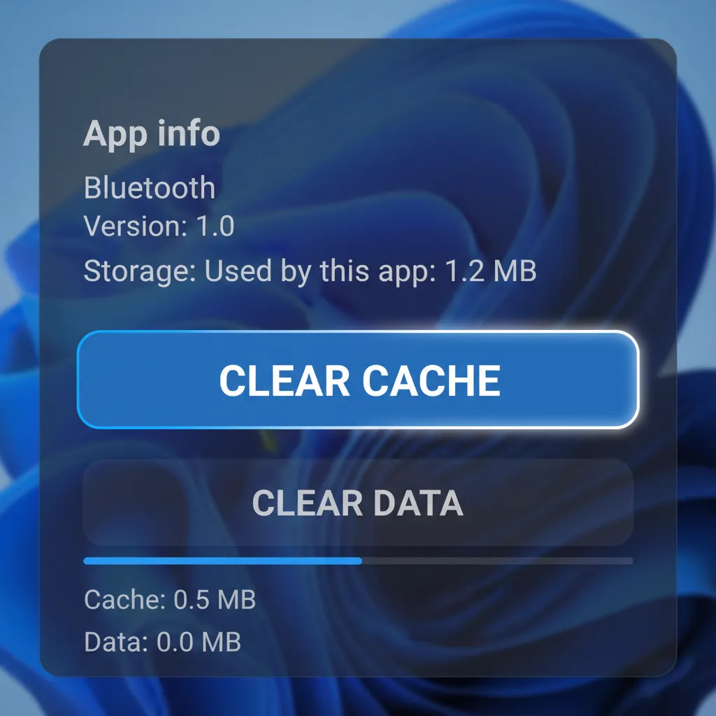 A close-up screenshot of the Android TV interface highlighting the 'Clear Cache' button within the Bluetooth app settings