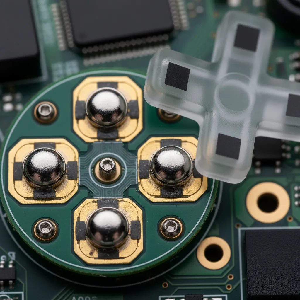 Close-up of the Xbox Series X controller's internal D-pad mechanism and metal dome contact.